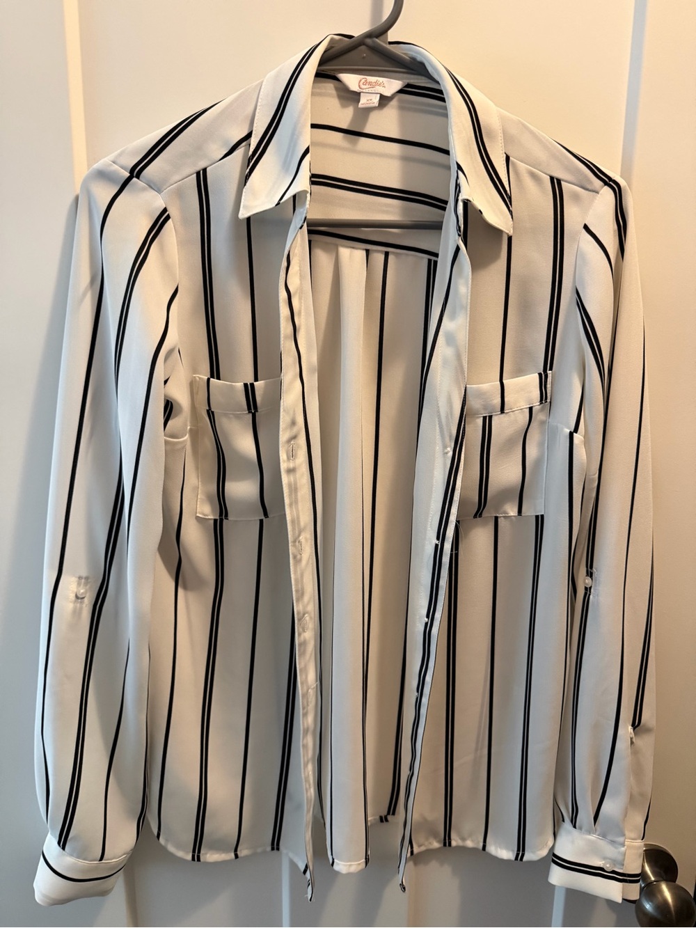 Candie's White Shirt with Black Vertical Stripes Size XS